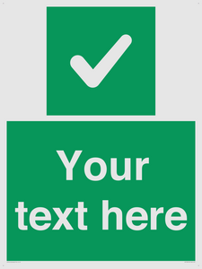 Custom green background, green square with tick sign